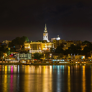 River cruise on the Danube and Sava river, Serbia, Belgrade at night