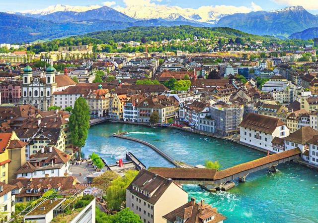 River cruise on the Rhine, aerial view of Lucerne