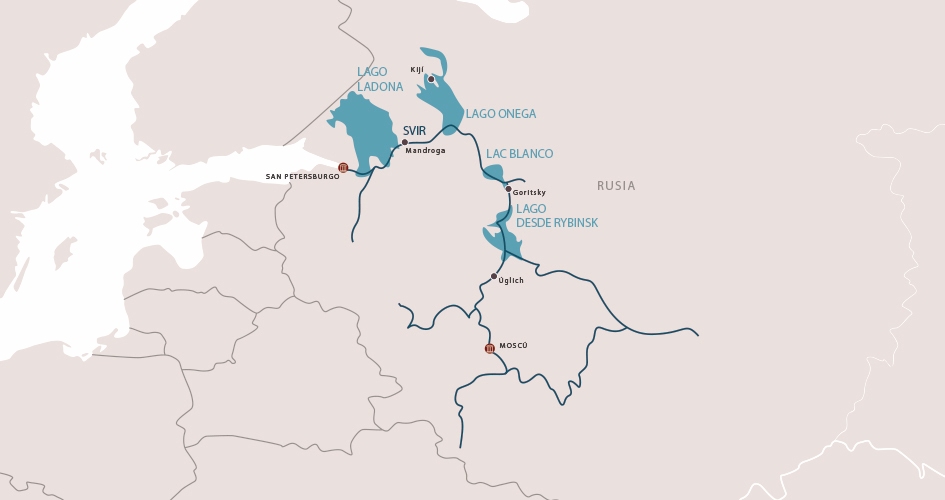 Mapa de la Ruta Fluvial por el río Volga